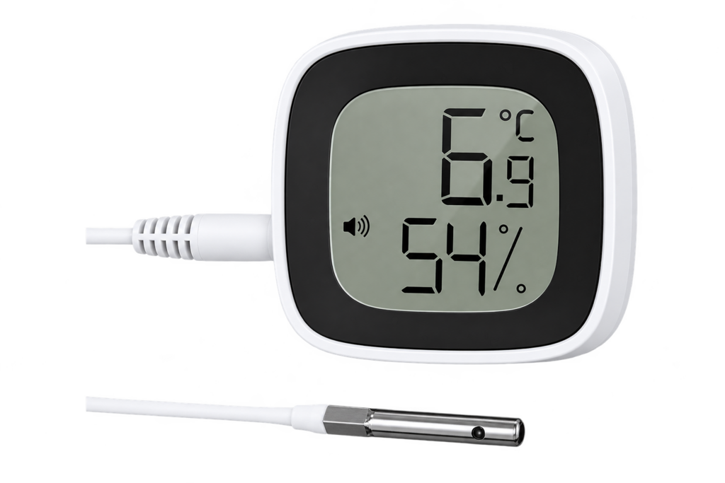BEThermo avec écran de température et d'humidité et sonde déportée pour chambre froide